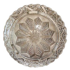 Feather Star 11.5” vintage pressed glass footed cake plate serving tray